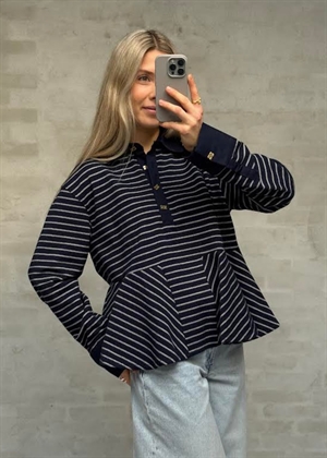 Single Pique peplum polo bluse Sky Captain A1050063 Ganni 